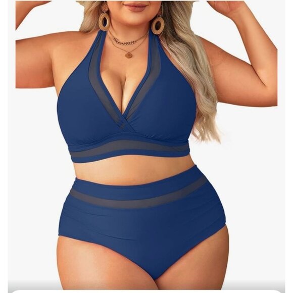 Tempt Me Womens Plus Size 22W Bikini High Waisted Mesh Bathing Suit Beach Pool - Picture 1 of 10